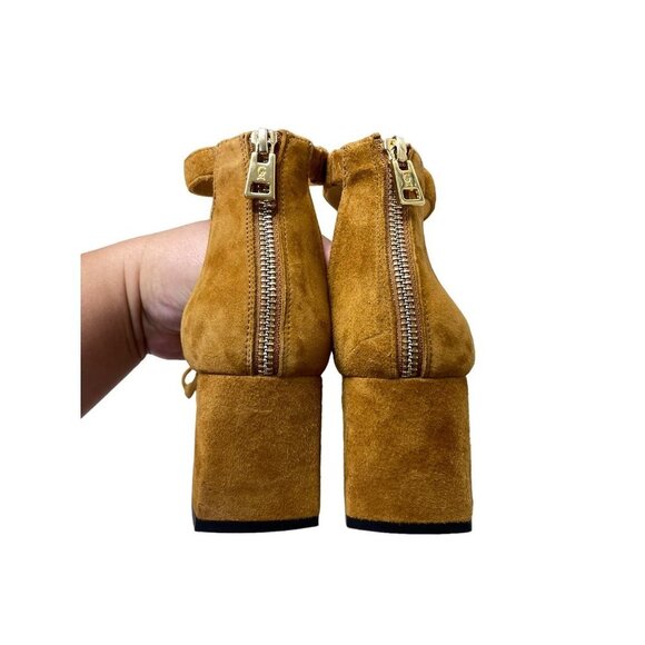 Good American Amber Tan Suede Square Toe Strappy Zippered Block Heel Sandal 9 - Picture 4 of 7